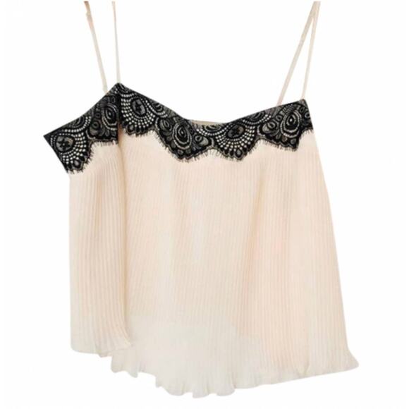 NEW FP FREE PEOPLE Cream Lace Accordion Pleated Tank Top Cami Lingerie Blouse L - Picture 7 of 7